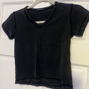 Brandy Melville Black V-Neck Short Sleeve Tee